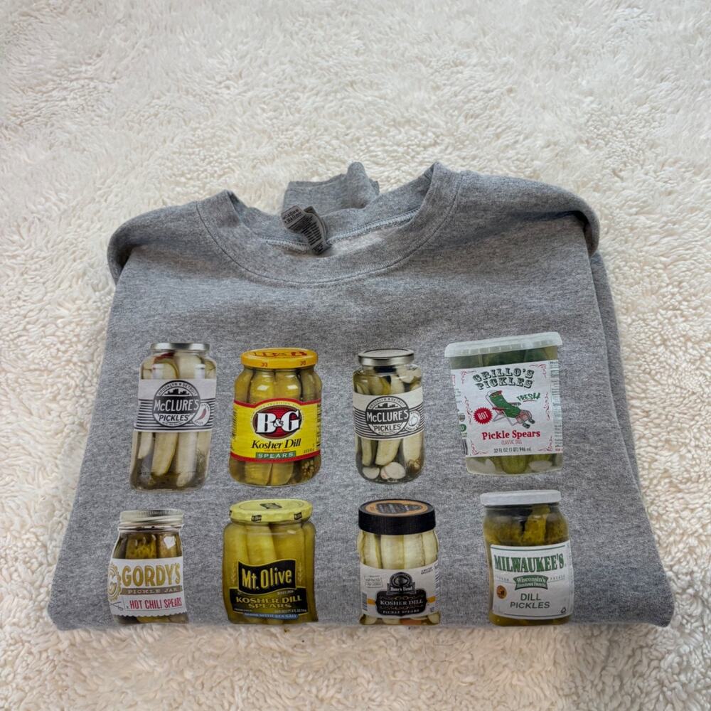 Unisex Pickle Jar Sweatshirt Crewneck Graphic Gray M Minimialist Fun Soft Goofy